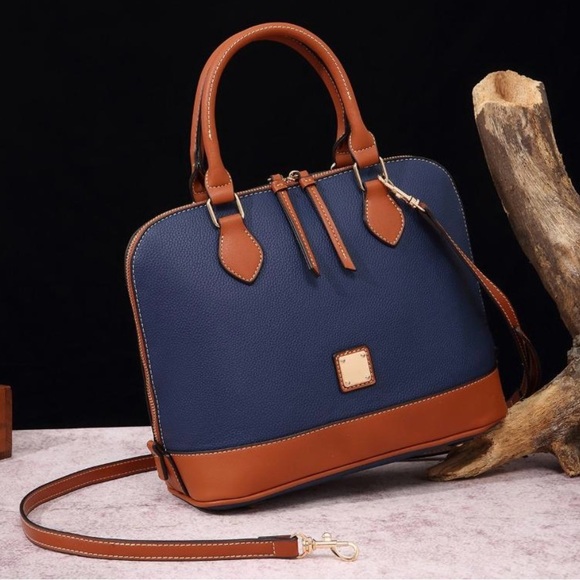 Unbranded Handbags - Blue and Brown Pebbled Vegan Leather Satchel NEW
